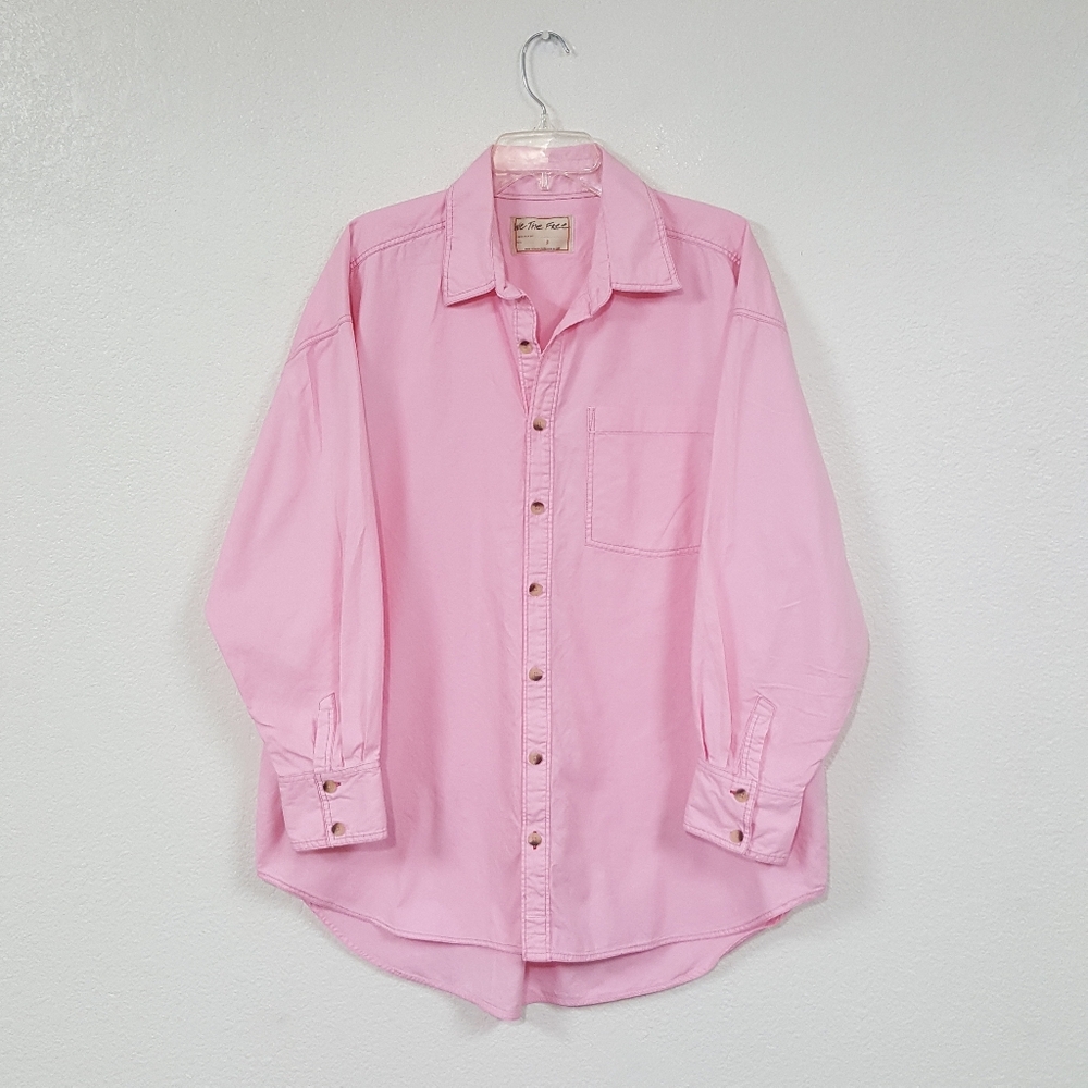We The Free Sz S Freddie Oversized Pink Button Up Longsleeve Top